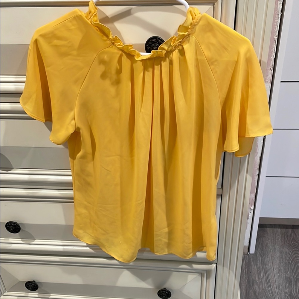 Yellow Pleated Ruffled Blouse